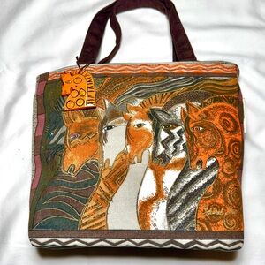 Laurel Burch Colorful Horses Tote with Wooden Horse Charm
